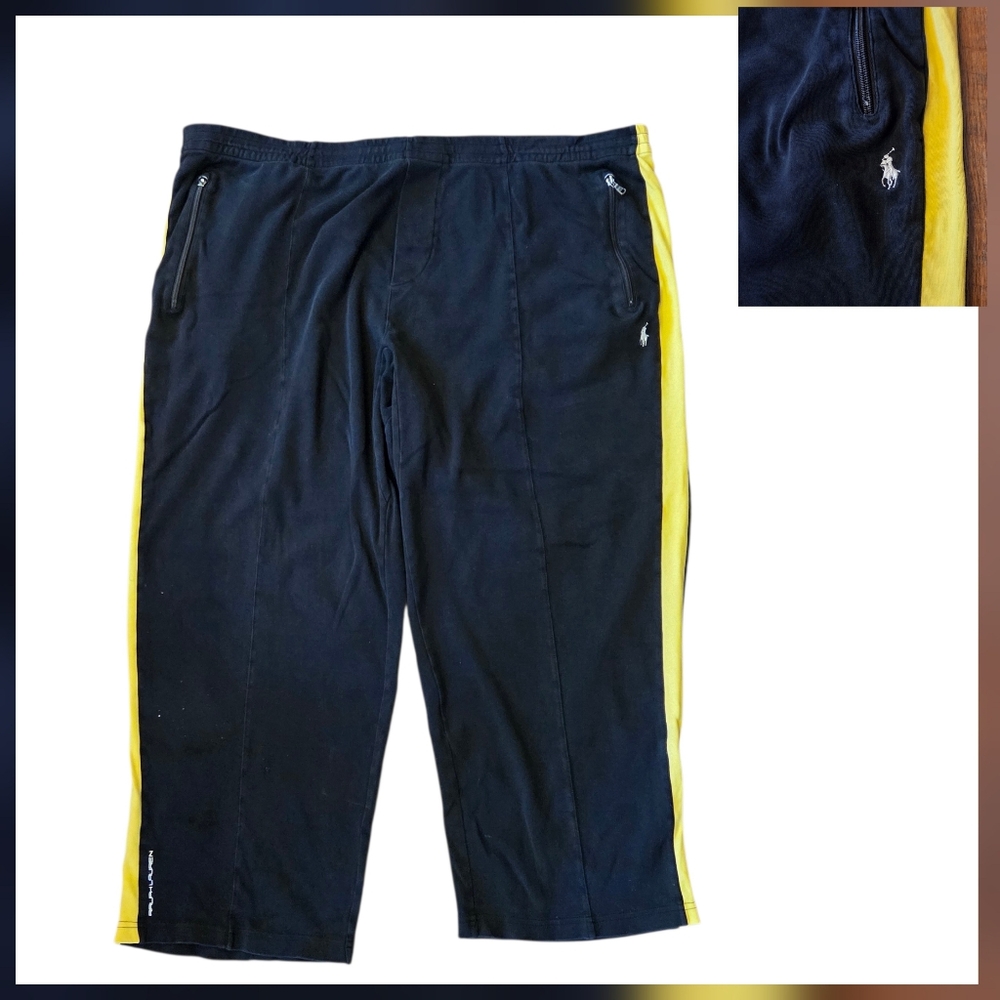 Y2K Polo Ralph Lauren Men's Size 3XB 4XB ? Track Sweat Pants Black Yellow Stripe